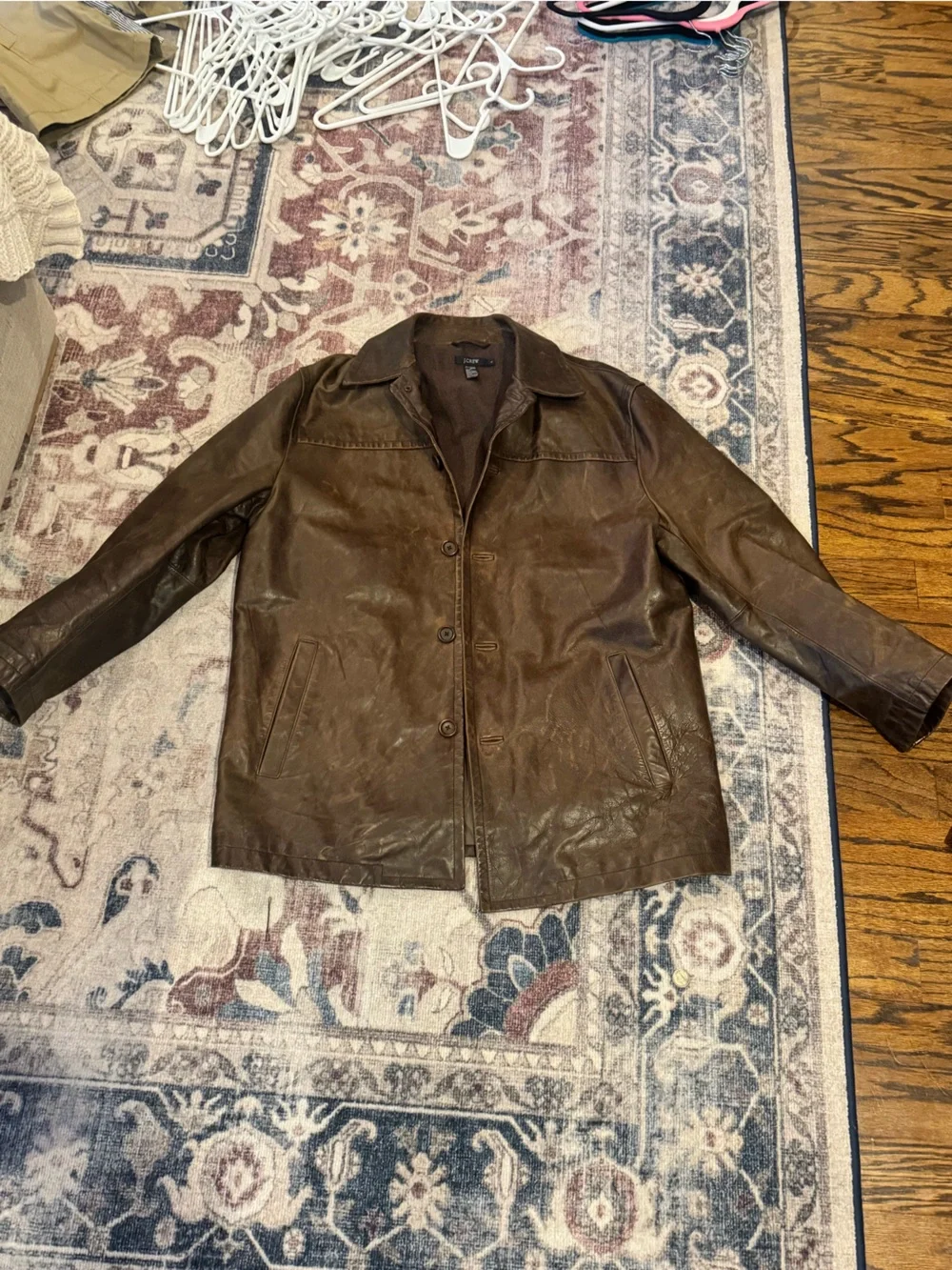VINTAGE Brown Leather Button-Front Jacket - MEN